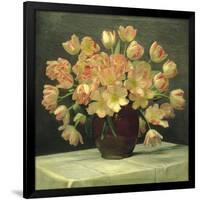 Tulips in a Vase on a Draped Table (detail)-Peter Johan Schou-Framed Giclee Print