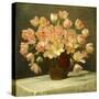 Tulips in a Vase on a Draped Table-Peter Johan Schou-Stretched Canvas