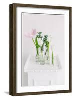 Tulips in Bottles on White Background Studio-Ihor Kopakov-Framed Photographic Print