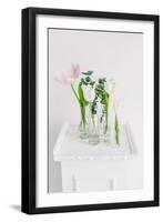 Tulips in Bottles on White Background Studio-Ihor Kopakov-Framed Photographic Print