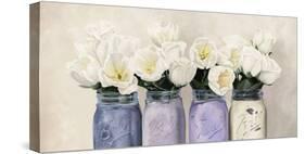Tulips in Mason Jars (detail)-Jenny Thomlinson-Stretched Canvas