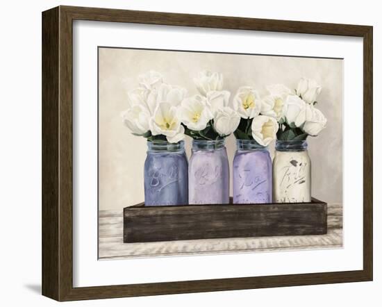 Tulips in Mason Jars-Jenny Thomlinson-Framed Giclee Print