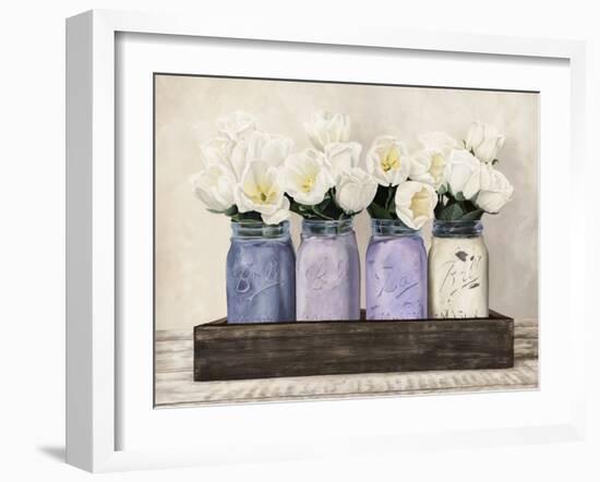 Tulips in Mason Jars-Jenny Thomlinson-Framed Giclee Print