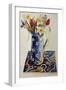 Tulips, Iris and Narcissus in a Blue Enamel Jug with an Italian Tile-Joan Thewsey-Framed Giclee Print