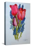 Tulips, Muscari and Forget-me-nots,2002-Joan Thewsey-Stretched Canvas