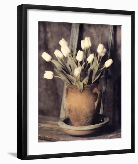 Tulips on Bench-Laurie Eastwood-Framed Art Print