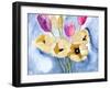 Tulips on Mom's Dining Table, C.2016 (Casein and Watercolor on Paper)-Janel Bragg-Framed Giclee Print