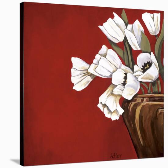 Tulips on Red-Ann Parr-Stretched Canvas