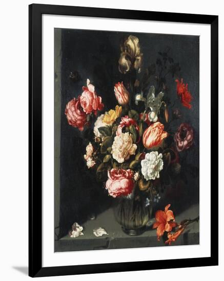 Tulips, Peonies, a Lily, Iris and Other Flowers in a Glass Vase, in a Niche, 1619-Jean-Baptiste-Camille Corot-Framed Premium Giclee Print