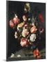 Tulips, Peonies, a Lily, Iris and Other Flowers in a Glass Vase, in a Niche, 1619-Jean-Baptiste-Camille Corot-Mounted Premium Giclee Print
