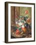 Tulips, Roses and Other Flowers in a Classical Urn Overturned by a Cat Chasing a Mouse-Johannes Christianus Roedig-Framed Giclee Print