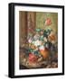 Tulips, Roses and Other Flowers in a Classical Urn Overturned by a Cat Chasing a Mouse-Johannes Christianus Roedig-Framed Giclee Print