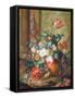 Tulips, Roses and Other Flowers in a Classical Urn Overturned by a Cat Chasing a Mouse-Johannes Christianus Roedig-Framed Stretched Canvas