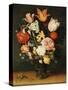 Tulips, Roses and Other Flowers in a Glass Vase-Balthasar van der Ast-Stretched Canvas