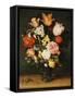 Tulips, Roses and Other Flowers in a Glass Vase-Balthasar van der Ast-Framed Stretched Canvas