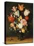 Tulips, Roses and Other Flowers in a Glass Vase-Balthasar van der Ast-Stretched Canvas