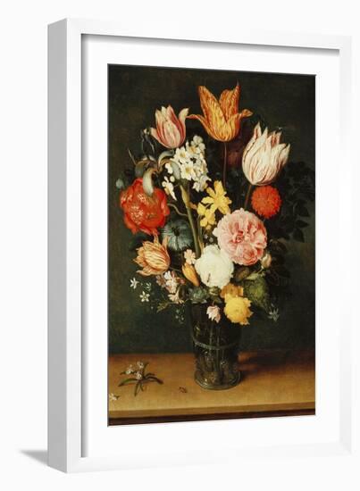 Tulips, Roses and Other Flowers in a Glass Vase-Hendrik Avercamp-Framed Giclee Print