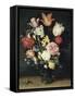 Tulips, Roses and Other Flowers in a Glass-Balthasar van der Ast-Framed Stretched Canvas