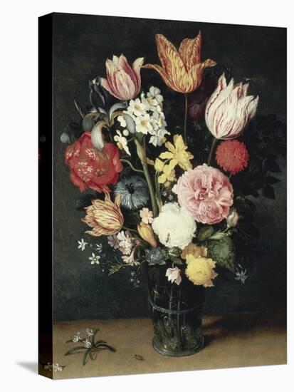 Tulips, Roses and Other Flowers in a Glass-Balthasar van der Ast-Stretched Canvas