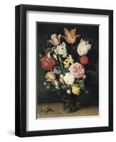 Tulips, Roses and Other Flowers in a Glass-Balthasar van der Ast-Framed Premium Giclee Print