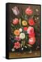 Tulips, Roses, Anemones in a Glass Vase with Butterflies and a Caterpillar-Jan van, the Elder Kessel-Framed Stretched Canvas