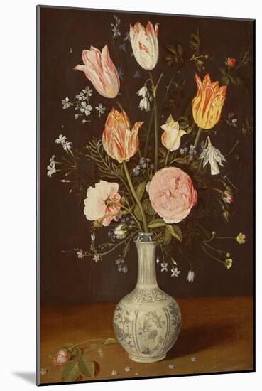 Tulips, Roses, Forget-Me-Nots and Other Flowers in a Late Ming Blue and White Vase-Jan Brueghel the Elder-Mounted Giclee Print