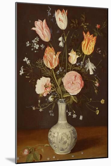 Tulips, Roses, Forget-Me-Nots and Other Flowers in a Late Ming Blue and White Vase-Jan Brueghel the Elder-Mounted Giclee Print