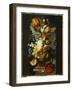 Tulips, Roses, Hyacinth, Auricula and Flowers in a Sculpted Urn on a Stone Pedestal in a Niche-Jan van Huysum-Framed Giclee Print