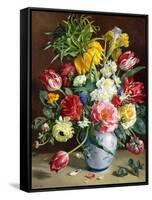 Tulips, Roses, Narcissi and other Flowers in a Blue and White Vase-Klausner R.-Framed Stretched Canvas