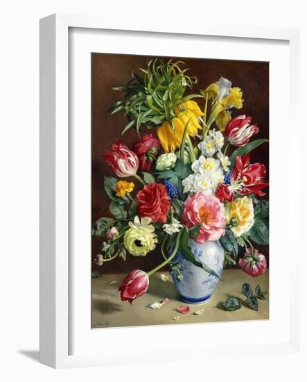 Tulips, Roses, Narcissi and other Flowers in a Blue and White Vase-Klausner R.-Framed Giclee Print