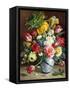 Tulips, Roses, Narcissi and other Flowers in a Blue and White Vase-Klausner R.-Framed Stretched Canvas