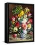 Tulips, Roses, Narcissi and other Flowers in a Blue and White Vase-Klausner R.-Framed Stretched Canvas