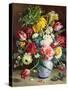 Tulips, Roses, Narcissi and other Flowers in a Blue and White Vase-Klausner R.-Stretched Canvas