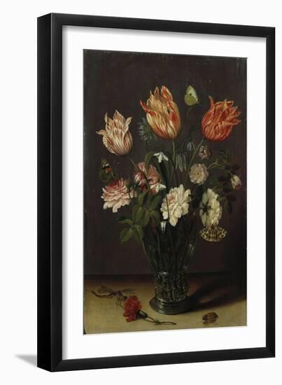 Tulips with Other Flowers in a Glass on a Table-George Wesley Bellows-Framed Giclee Print