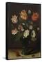 Tulips with Other Flowers in a Glass on a Table-George Wesley Bellows-Framed Stretched Canvas