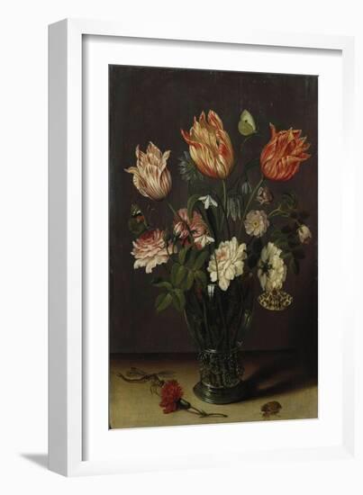 Tulips with Other Flowers in a Glass on a Table-George Wesley Bellows-Framed Giclee Print