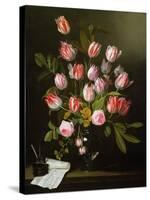 Tulips, Yellow and Pink Roses in a Glass Vase-Jan Philip Van Thielen-Stretched Canvas