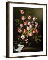 Tulips, Yellow and Pink Roses in a Glass Vase-Jan Philip Van Thielen-Framed Giclee Print