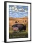 Tulsa, Oklahoma - Buffalo and Calf-Lantern Press-Framed Art Print