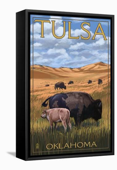 Tulsa, Oklahoma - Buffalo and Calf-Lantern Press-Framed Stretched Canvas