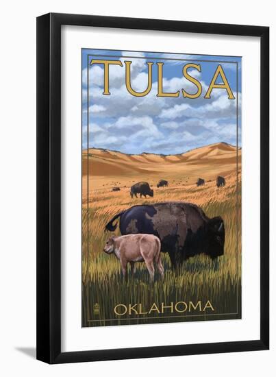 Tulsa, Oklahoma - Buffalo and Calf-Lantern Press-Framed Art Print