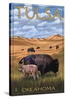 Tulsa, Oklahoma - Buffalo and Calf-Lantern Press-Stretched Canvas