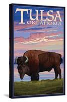 Tulsa, Oklahoma - Buffalo and Sunset-Lantern Press-Stretched Canvas