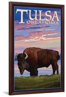 Tulsa, Oklahoma - Buffalo and Sunset-Lantern Press-Framed Art Print