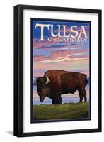 Tulsa, Oklahoma - Buffalo and Sunset-Lantern Press-Framed Art Print