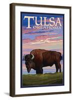 Tulsa, Oklahoma - Buffalo and Sunset-Lantern Press-Framed Art Print