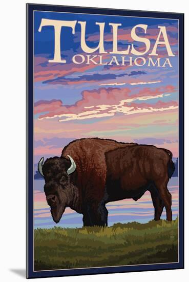 Tulsa, Oklahoma - Buffalo and Sunset-Lantern Press-Mounted Art Print