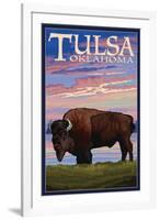 Tulsa, Oklahoma - Buffalo and Sunset-Lantern Press-Framed Art Print