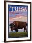 Tulsa, Oklahoma - Buffalo and Sunset-Lantern Press-Framed Art Print