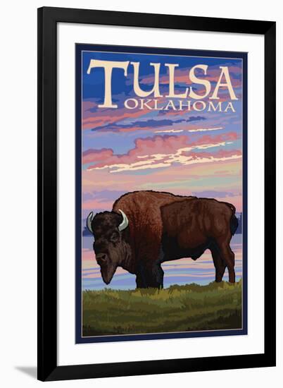 Tulsa, Oklahoma - Buffalo and Sunset-Lantern Press-Framed Art Print